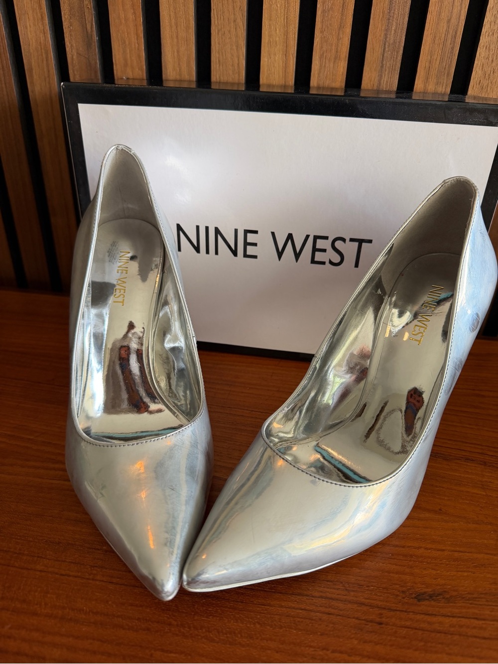 Nine West Metallic Silver Pointed-Toe Pumps